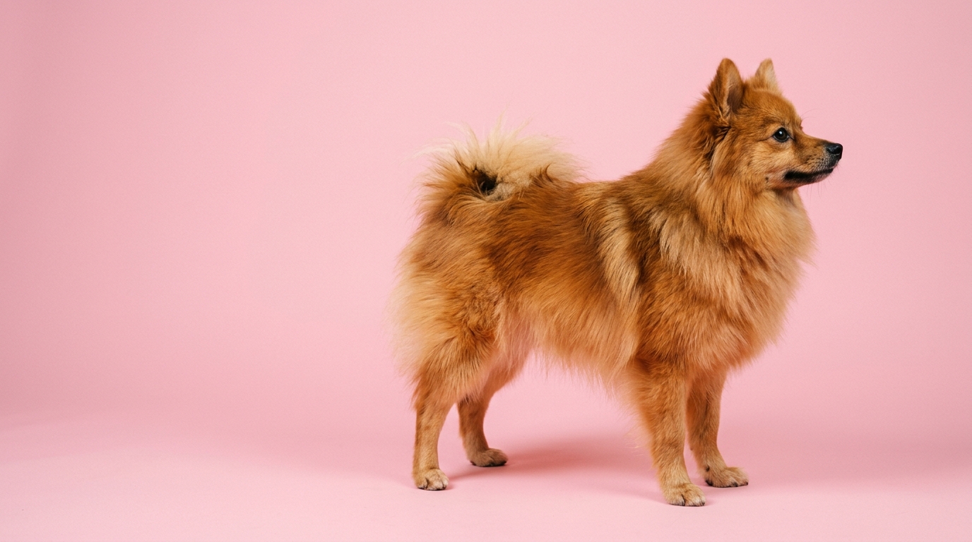 Gesunder Deutscher Spitz im Profil, orangefarbenes Fell, fuchsartiger Kopf mit deutlich sichtbarer Schnauze